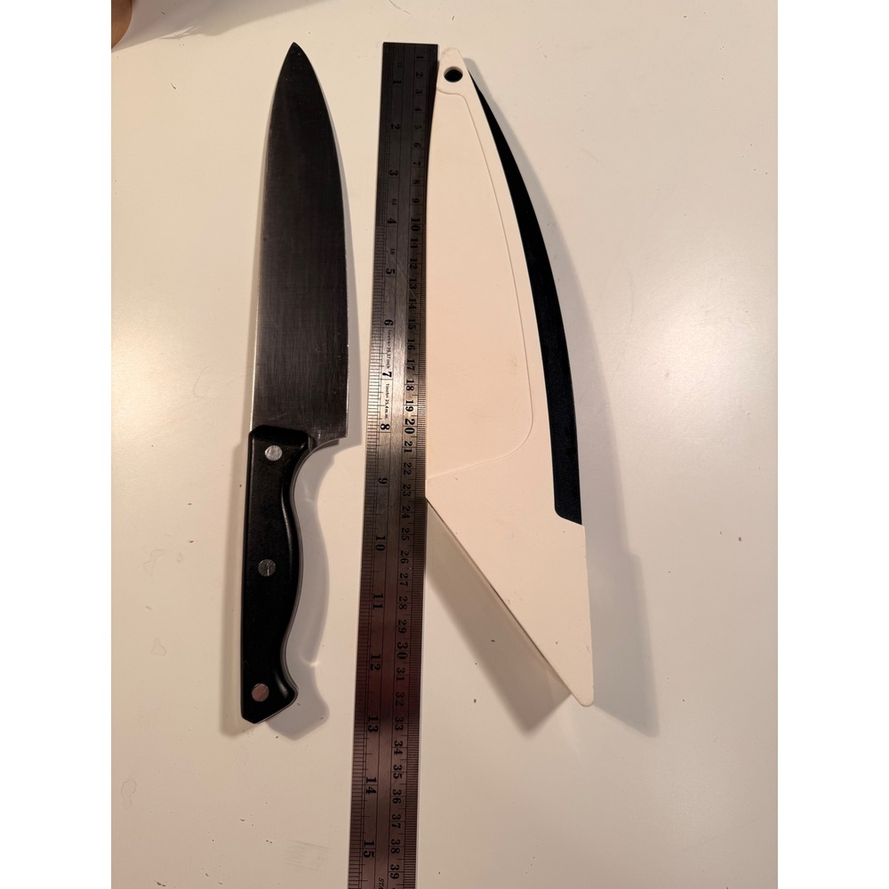 Pampered Chef 8 inch Chefs Knife with Sharpening Case Sheath Black Handle